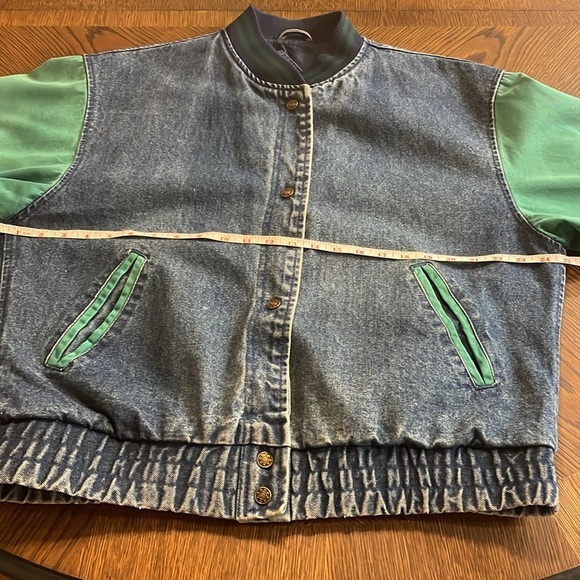 Vintage 1990s Street Worn Denim and Green Bomber Jacket - Picture 14 of 16